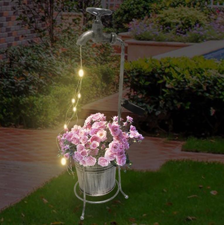 Solar Powered Watering Can Style Fairy LED Strands Light Water Faucet Planter Lamp Outdoor Lawn Garden Art Decoration