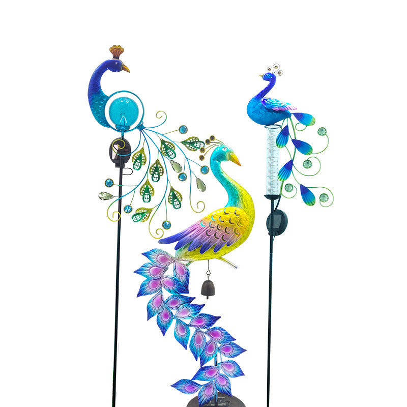 Solar Peacock Lamp And Plug Light Wrought Iron Solar Hollow Peacock Rain Gauge Peacock Ice