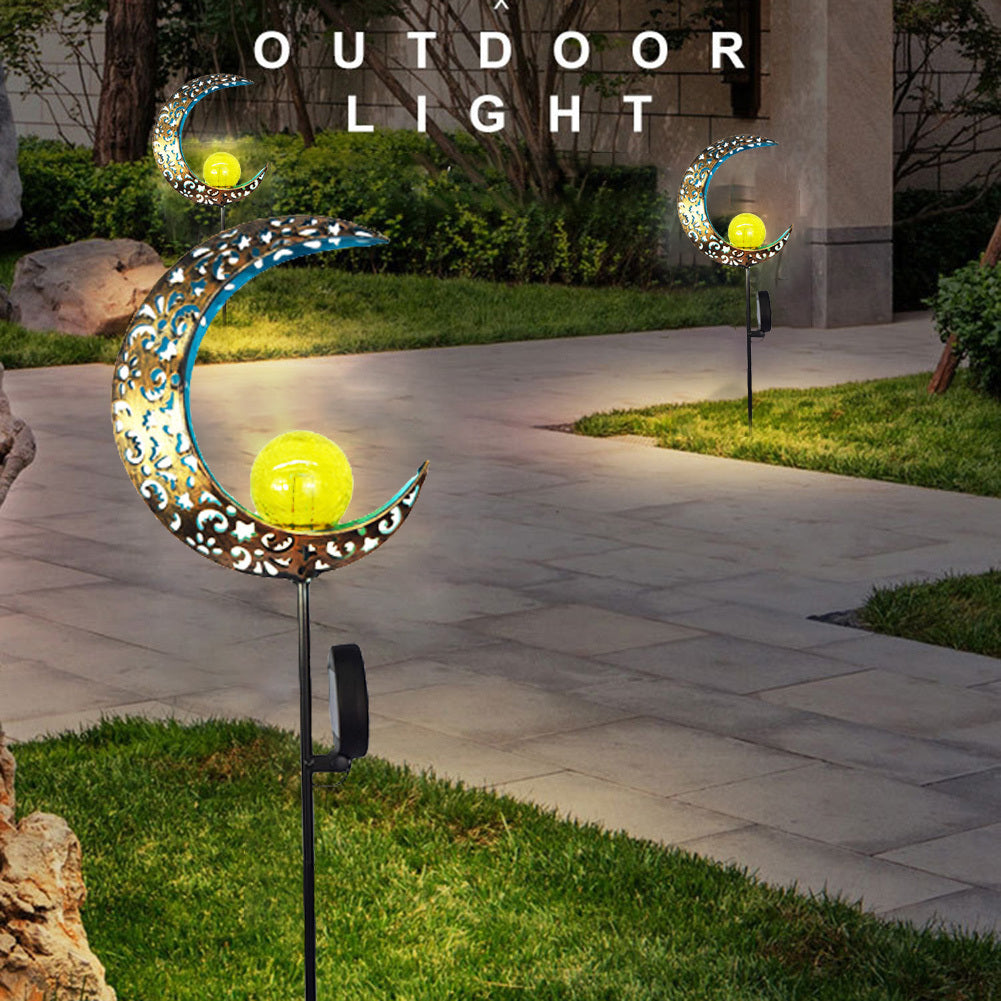 Outdoor Wrought Iron Ground Plug Solar Lawn Lamp Retro Hollow Courtyard Landscape Projection Lamp