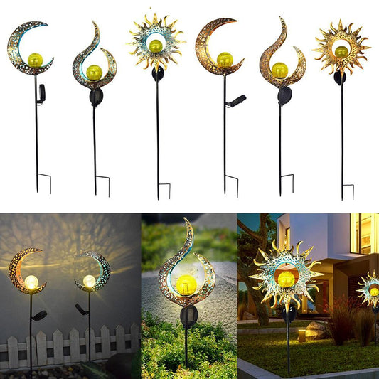 Outdoor Wrought Iron Ground Plug Solar Lawn Lamp Retro Hollow Courtyard Landscape Projection Lamp