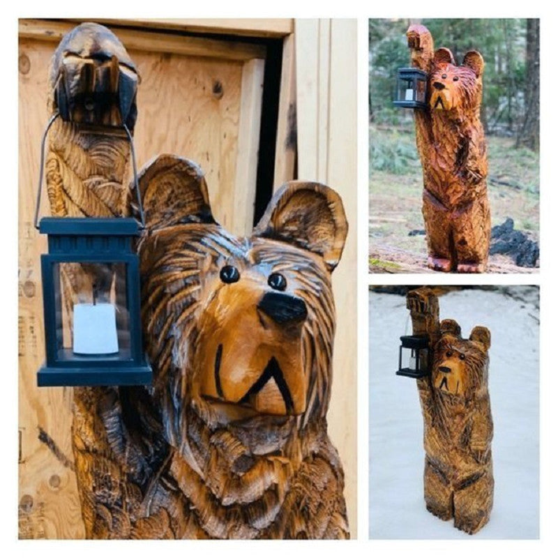 Cedar Carving Bear Resin Ornament Holding Lamp