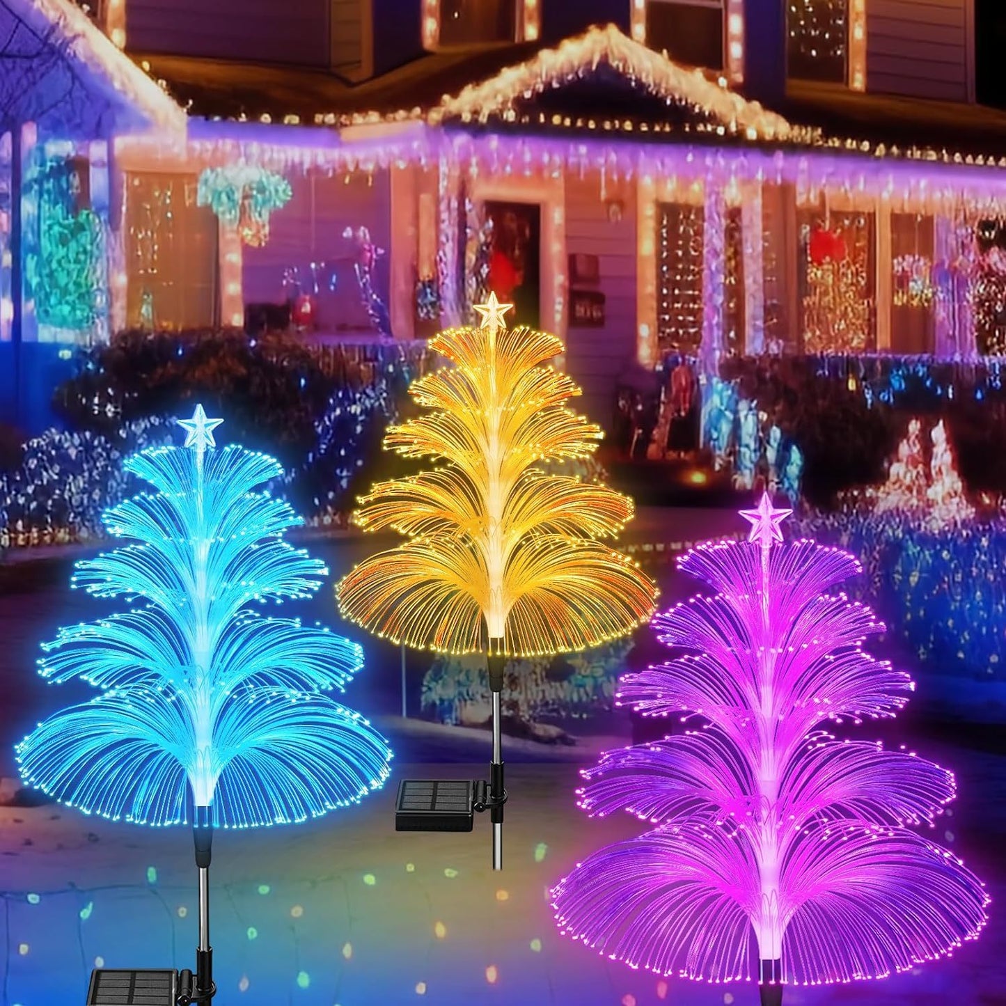 Solar Optical Fiber Christmas Tree Modeling Fountain Light