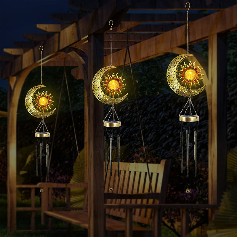 Solar Moon Sun Face Wind Chime Sun Moon Combination Iron Lamp Outdoor Hanging Lamp