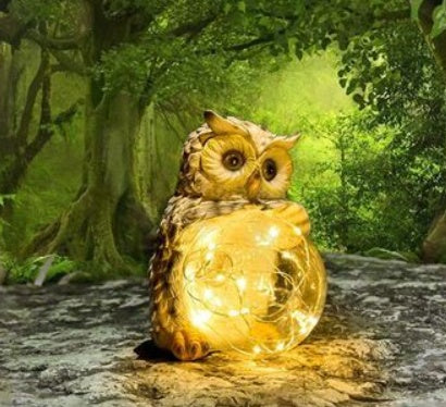 Solar LED Resin Owl Hug Ball Outdoor Villa Garden Landscape Light