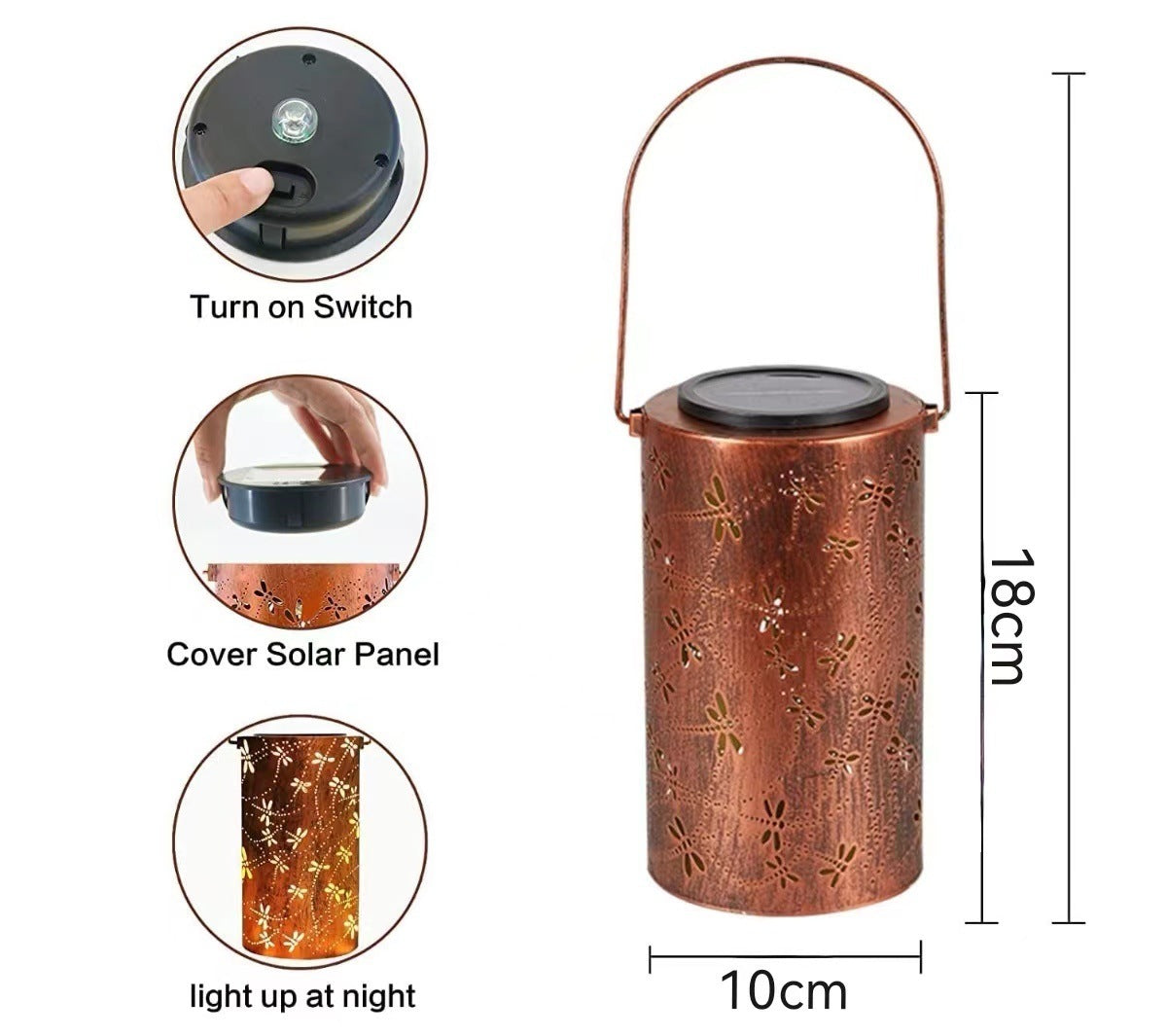 Solar Lantern Outdoor Waterproof Courtyard Decoration Wrought Iron Cylinder Hollow-out Lantern Garden Landscape Decorative Lamp