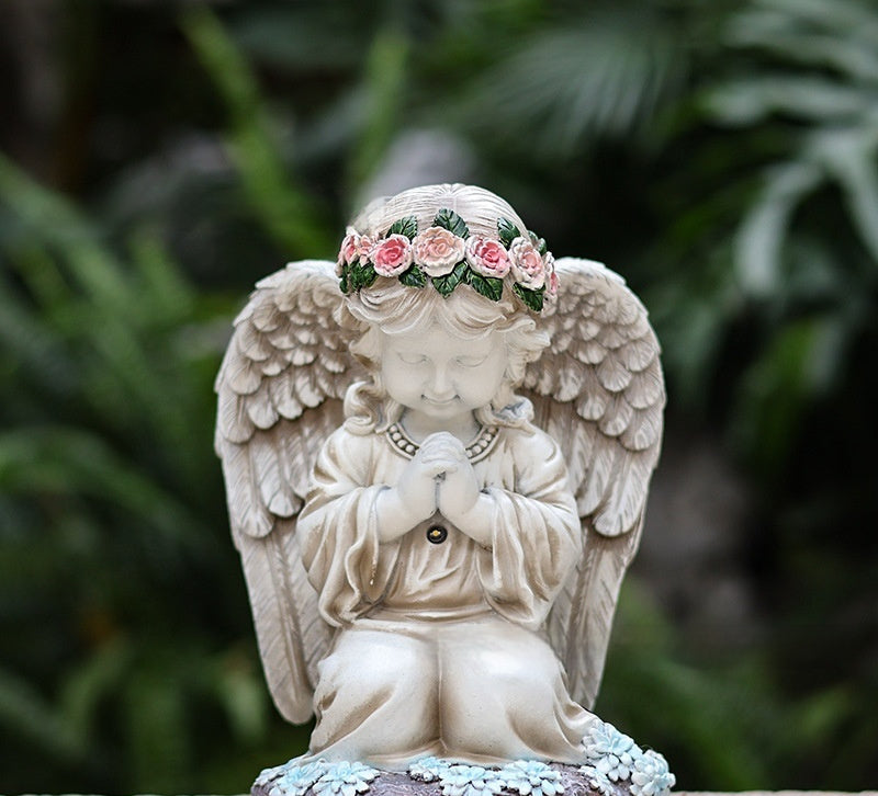 Resin Prayer Angel Solar Energy Outdoor Yard Lamp