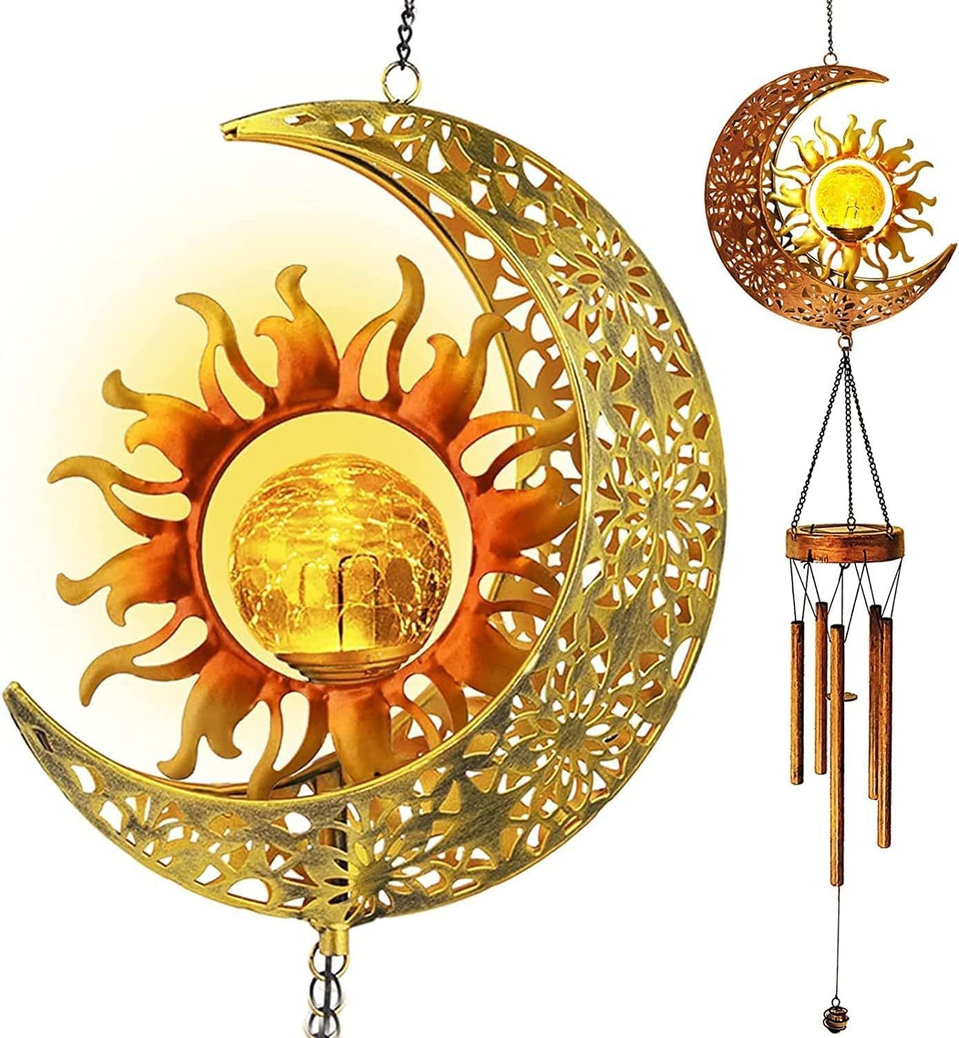 Solar Moon Sun Face Wind Chime Sun Moon Combination Iron Lamp Outdoor Hanging Lamp