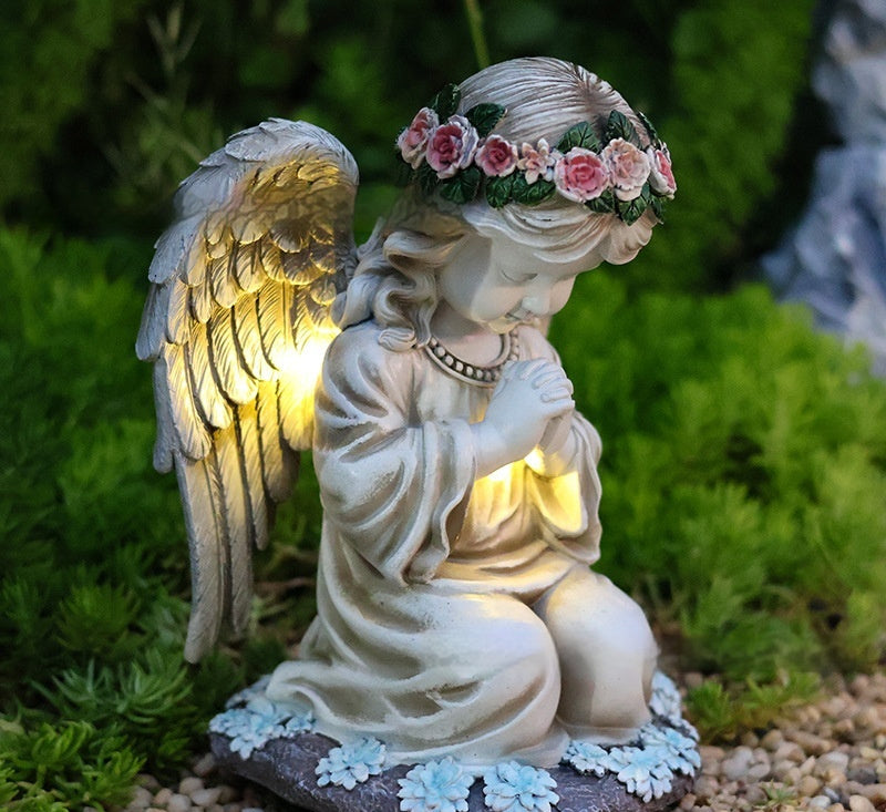 Resin Prayer Angel Solar Energy Outdoor Yard Lamp