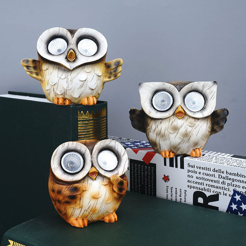 Solar Light Animal Sculpture Resin Ornament Cute Owl