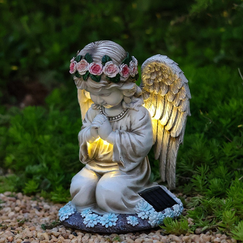 Resin Prayer Angel Solar Energy Outdoor Yard Lamp