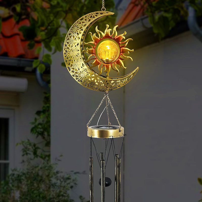 Solar Moon Sun Face Wind Chime Sun Moon Combination Iron Lamp Outdoor Hanging Lamp